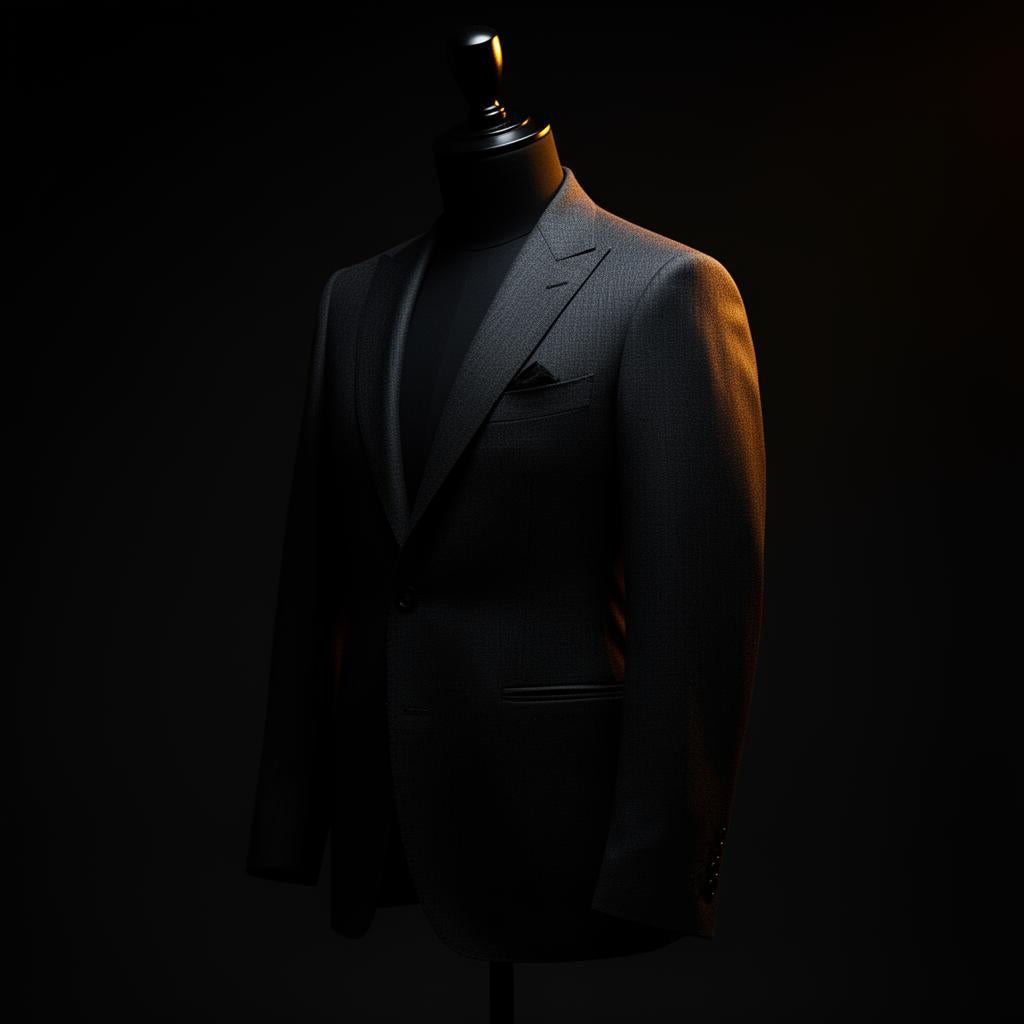 The Foundation jacket — obsidian wool with copper seam stitching